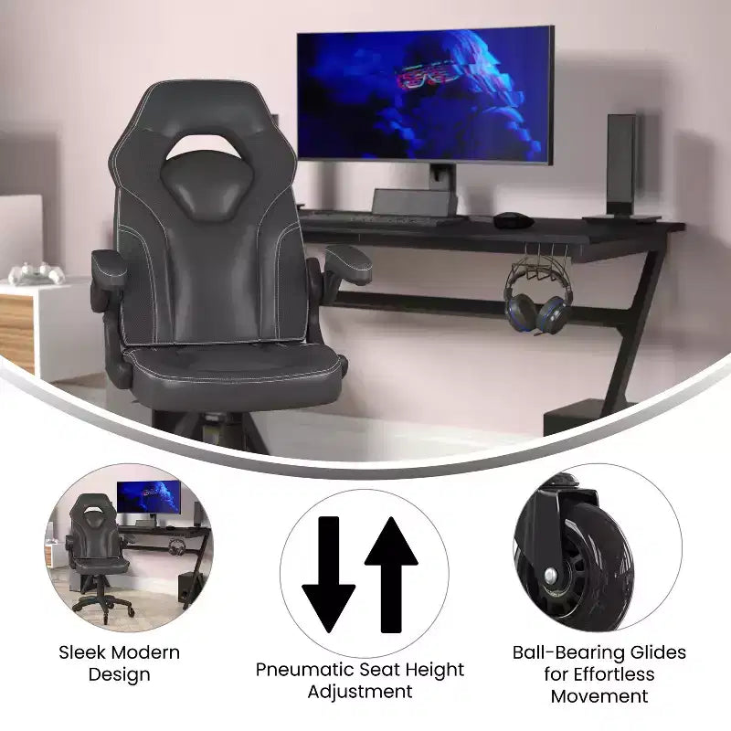 Flash Furniture X10 Gaming Chair Racing Office Computer PC Adjustable Chair with Flip-up Arms and Transparent Roller Wheels