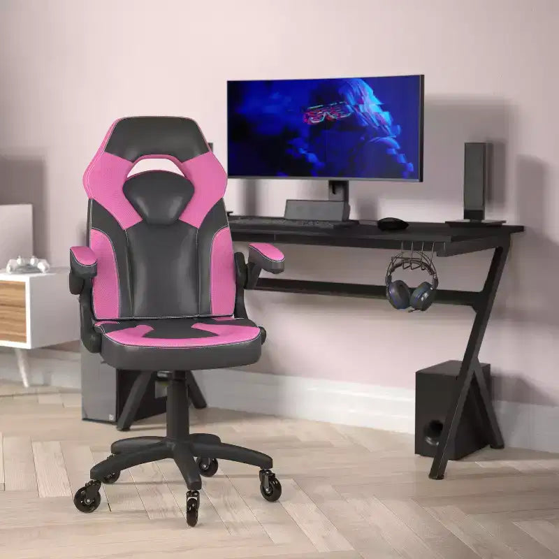 Flash Furniture X10 Gaming Chair Racing Office Computer PC Adjustable Chair with Flip-up Arms and Transparent Roller Wheels