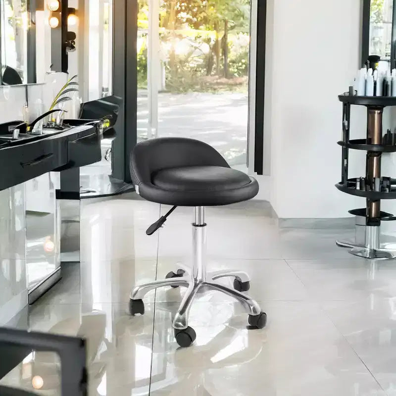 Saloniture Rolling Hydraulic Salon Stool with Low Backrest - Adjustable Swivel Chair for Spa or Medical Office