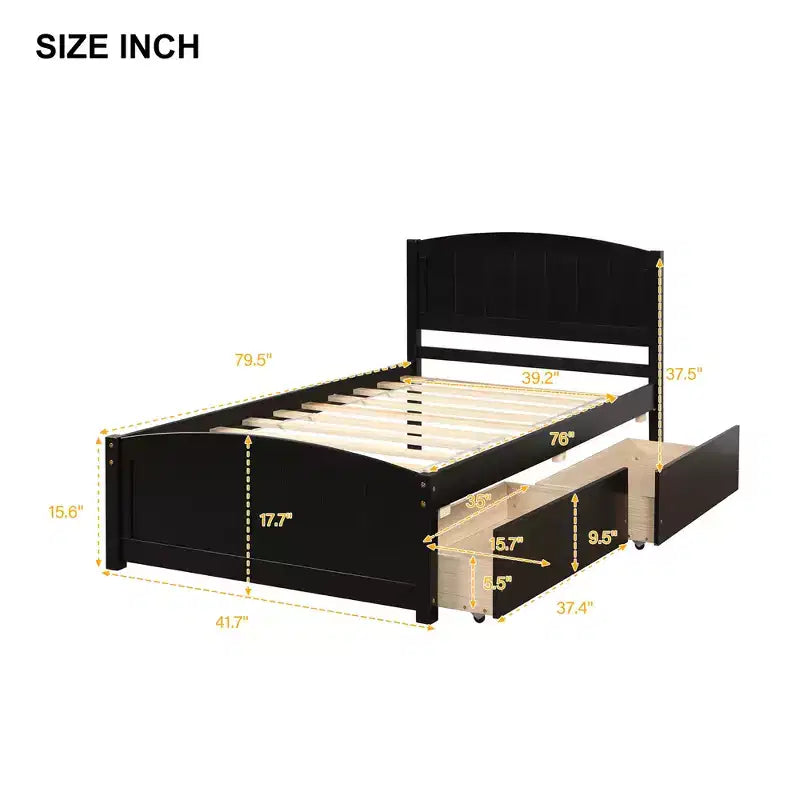 Base letto a piattaforma singola con due cassetti-ModernLuxe