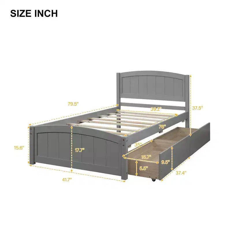 Base letto a piattaforma singola con due cassetti-ModernLuxe