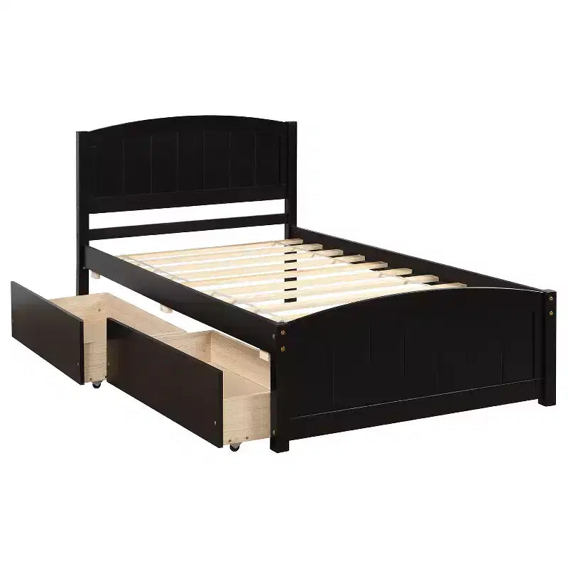 Base letto a piattaforma singola con due cassetti-ModernLuxe