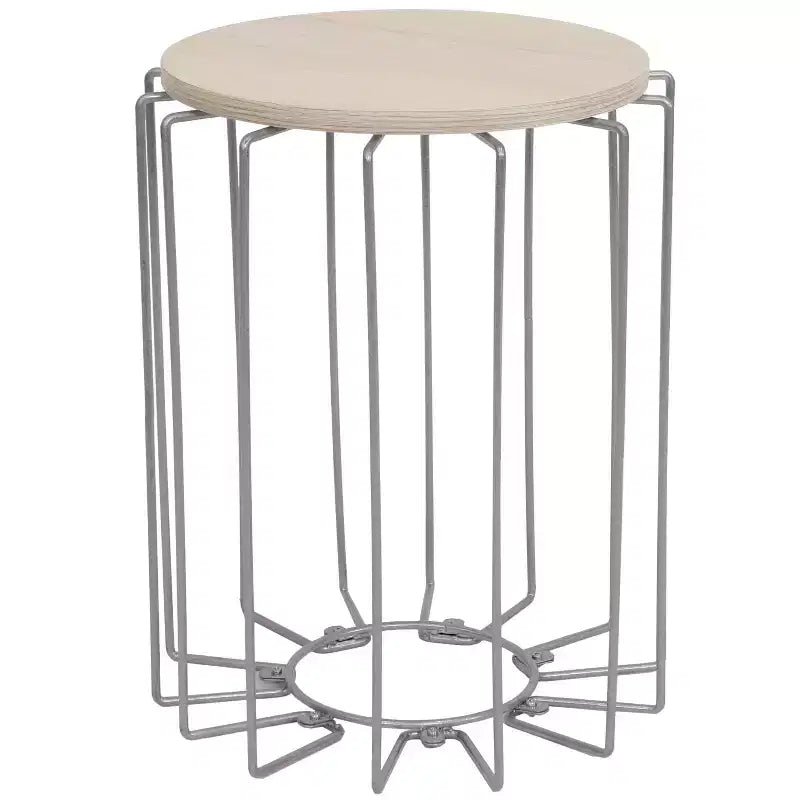 Sunnydaze Steel Wire Indoor End Table with Faux Woodgrain Tabletop - 17.75 H - Cream