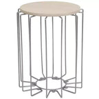 Sunnydaze Steel Wire Indoor End Table with Faux Woodgrain Tabletop - 17.75 H - Cream