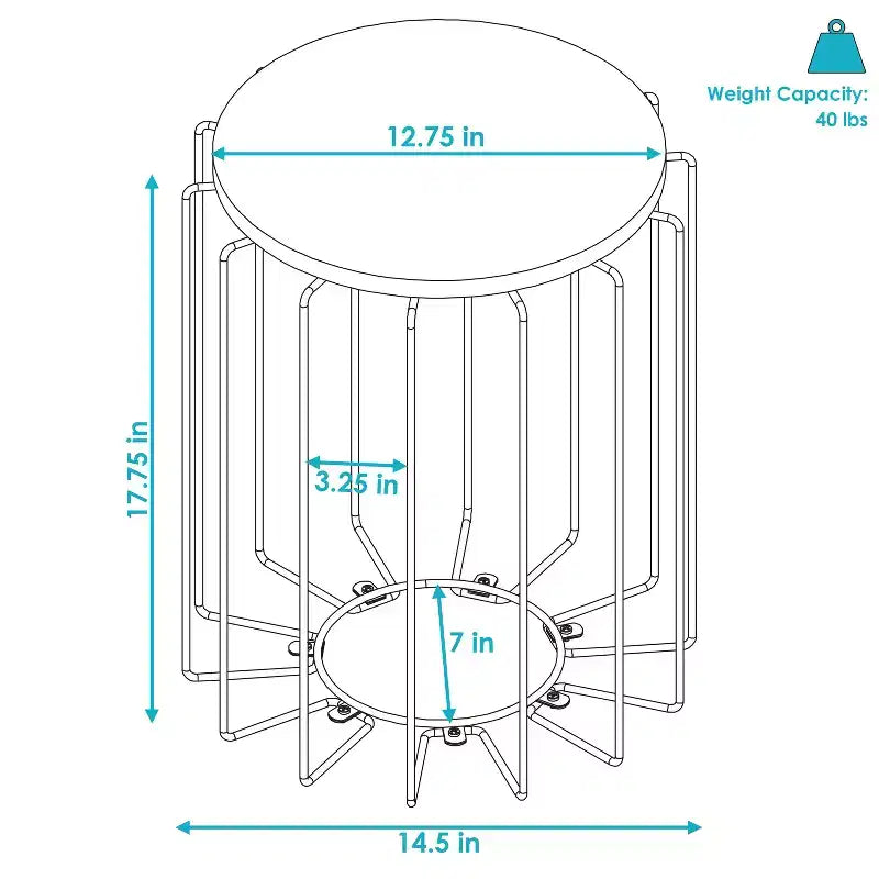 Tavolino da salotto Sunnydaze in filo di acciaio con piano in finto legno – 45 cm H – Crema