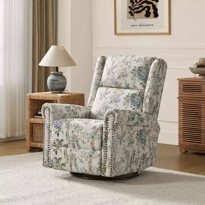 Franciscus Manual Swivel Transitional Glider Recliner with Nailhead Trims and Swivel Base | KARAT HOME