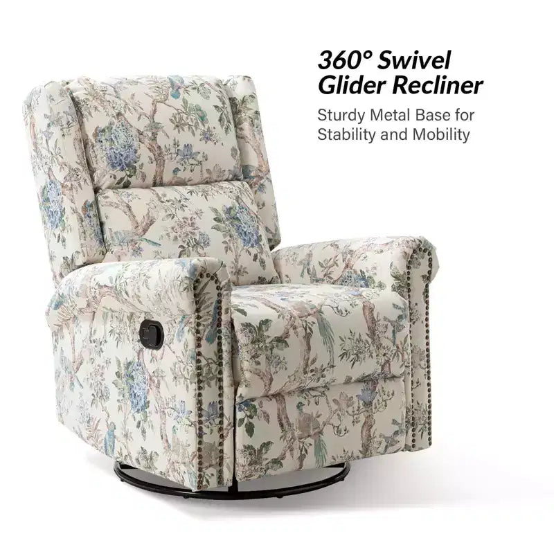 Franciscus Manual Swivel Transitional Glider Recliner with Nailhead Trims and Swivel Base | KARAT HOME