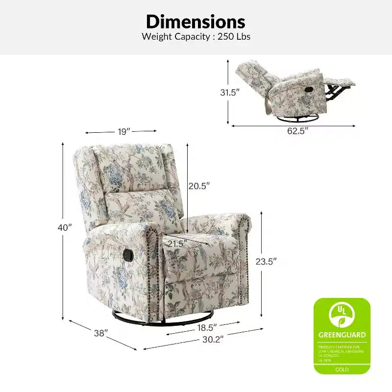 Franciscus Manual Swivel Transitional Glider Recliner with Nailhead Trims and Swivel Base | KARAT HOME