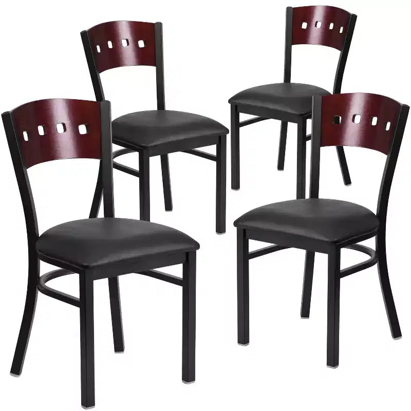 Flash Furniture 4 Pk. Hercules Series Black Decorative 4 Square Back Metal Restaurant Chair