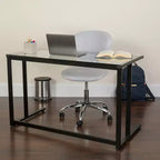 Emma and Oliver Glass Desk with Black Pedestal Metal Frame