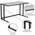 Emma and Oliver Glass Desk with Black Pedestal Metal Frame