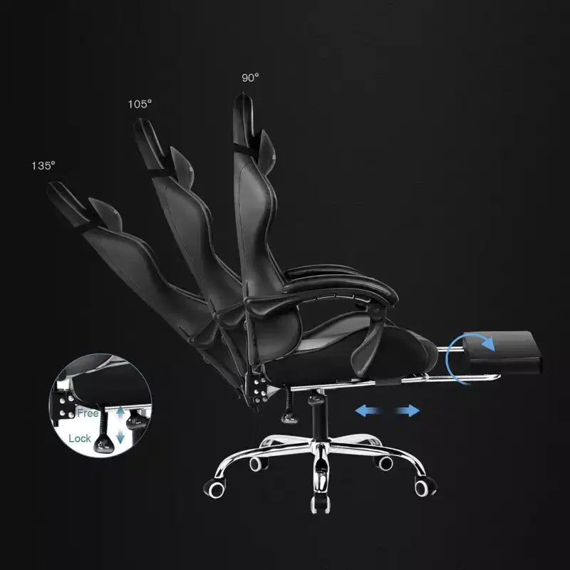 Gaming Chair with Footrest and Ergonomic Lumbar Massage Pillow PU Leather Office Chair - GTRACING