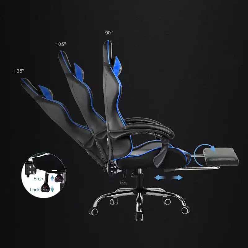 Gaming Chair with Footrest and Ergonomic Lumbar Massage Pillow PU Leather Office Chair - GTRACING