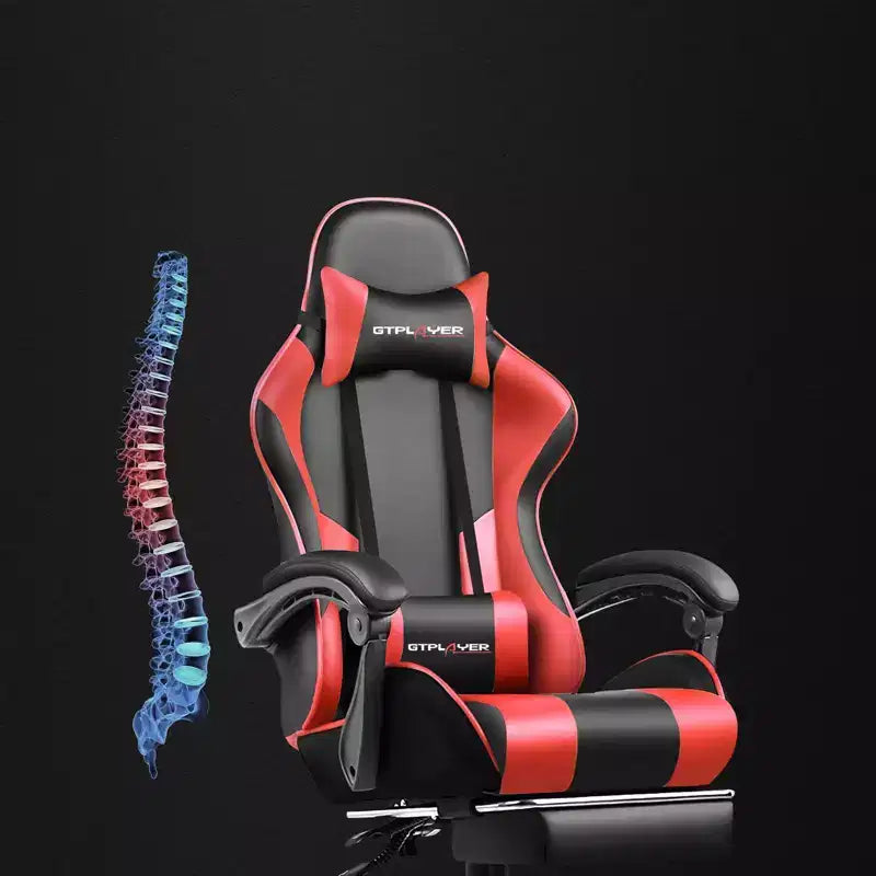 Gaming Chair with Footrest and Ergonomic Lumbar Massage Pillow PU Leather Office Chair - GTRACING