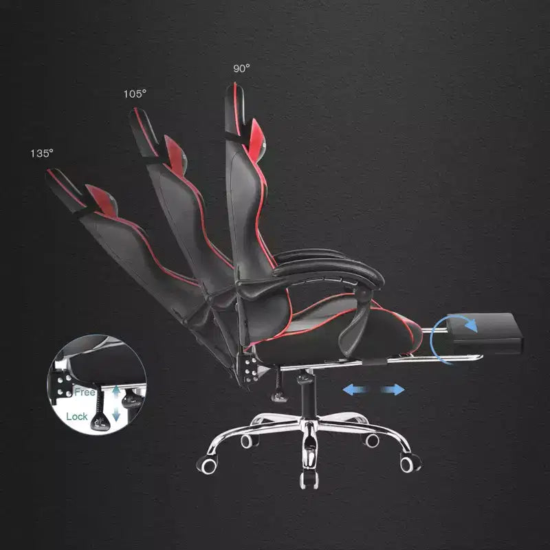 Gaming Chair with Footrest and Ergonomic Lumbar Massage Pillow PU Leather Office Chair - GTRACING
