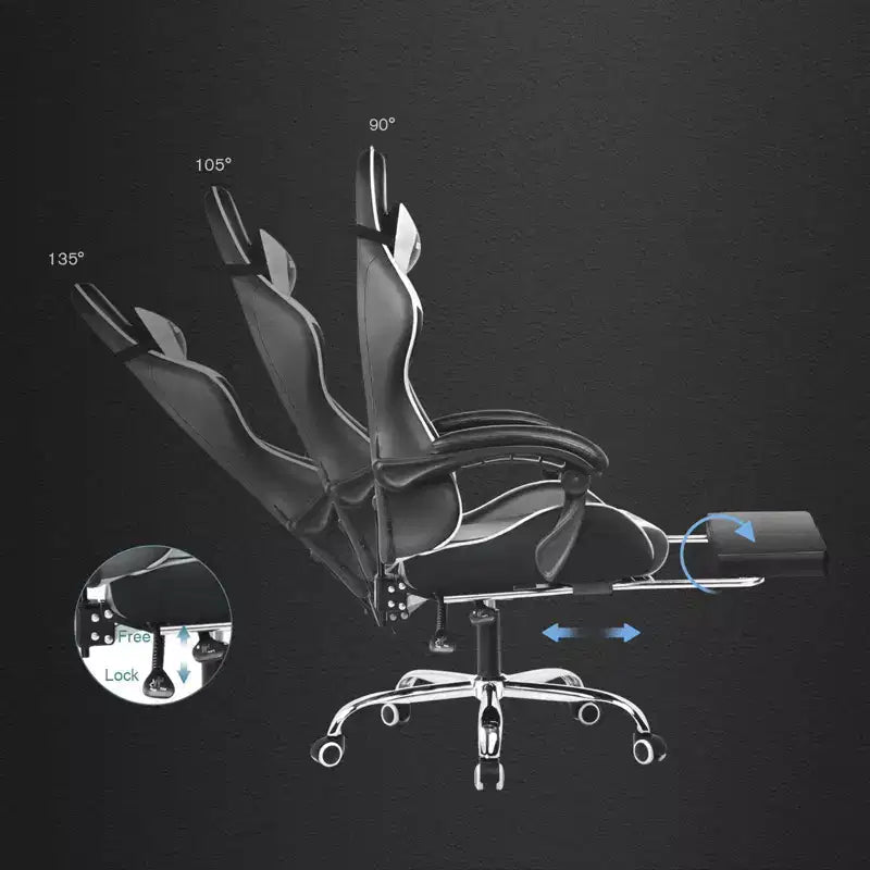 Gaming Chair with Footrest and Ergonomic Lumbar Massage Pillow PU Leather Office Chair - GTRACING
