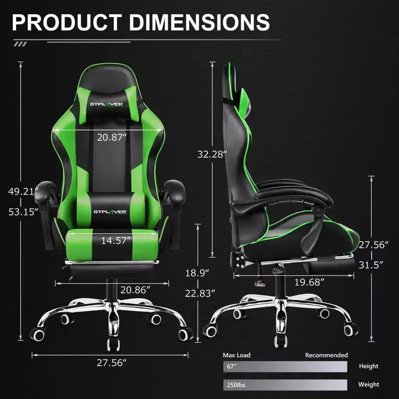 Gaming Chair with Footrest and Ergonomic Lumbar Massage Pillow PU Leather Office Chair - GTRACING