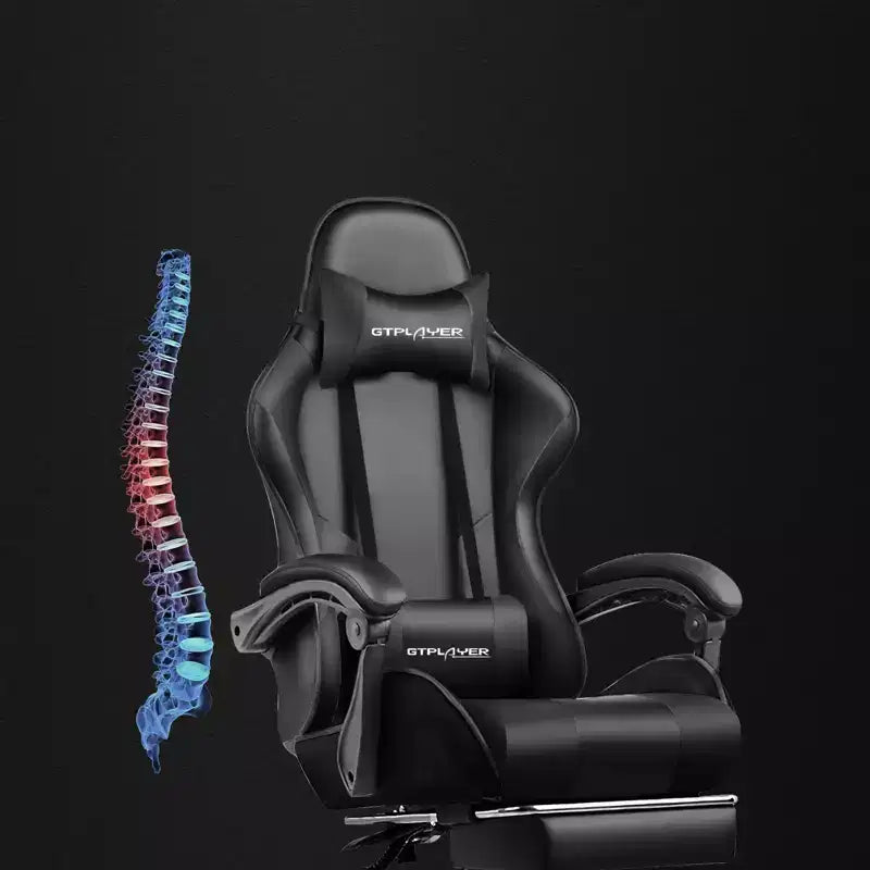 Gaming Chair with Footrest and Ergonomic Lumbar Massage Pillow PU Leather Office Chair - GTRACING