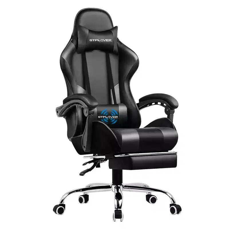 Gaming Chair with Footrest and Ergonomic Lumbar Massage Pillow PU Leather Office Chair - GTRACING