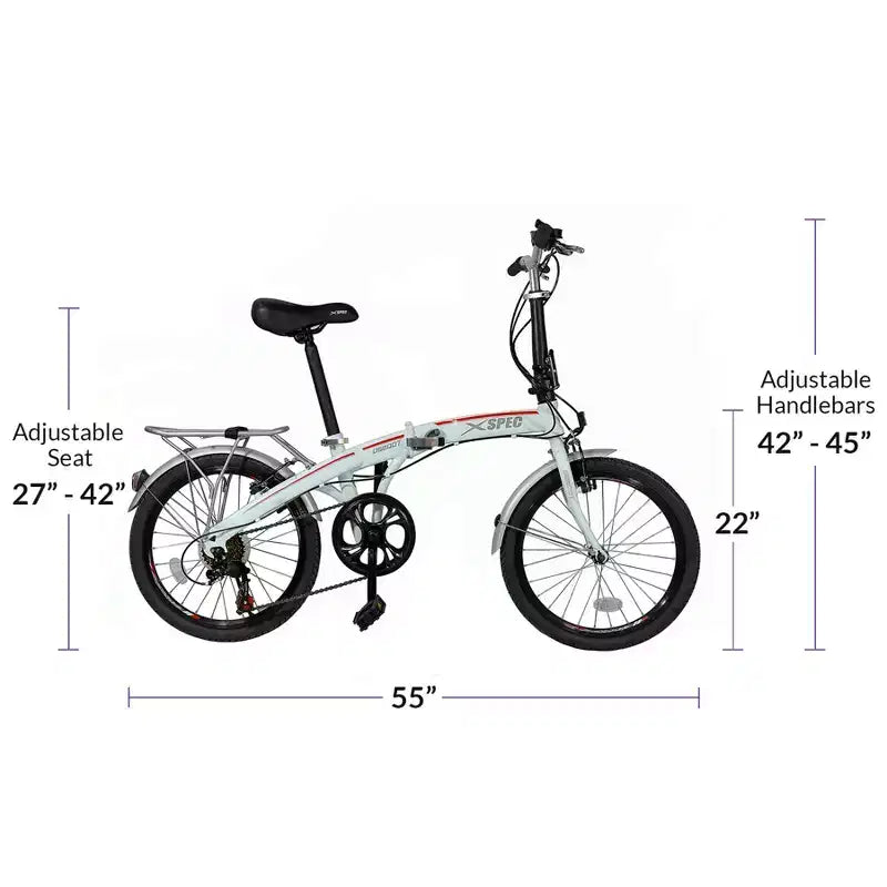 Xspec 20 7 Speed Folding Compact City Commuter Bike, White (NOT Electric)
