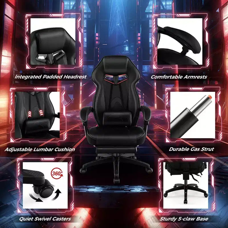 Costway Adjustable E-Sports Racing Style Chair with Padded Headrest, Lumbar Support Blue/Black/Grey/Red