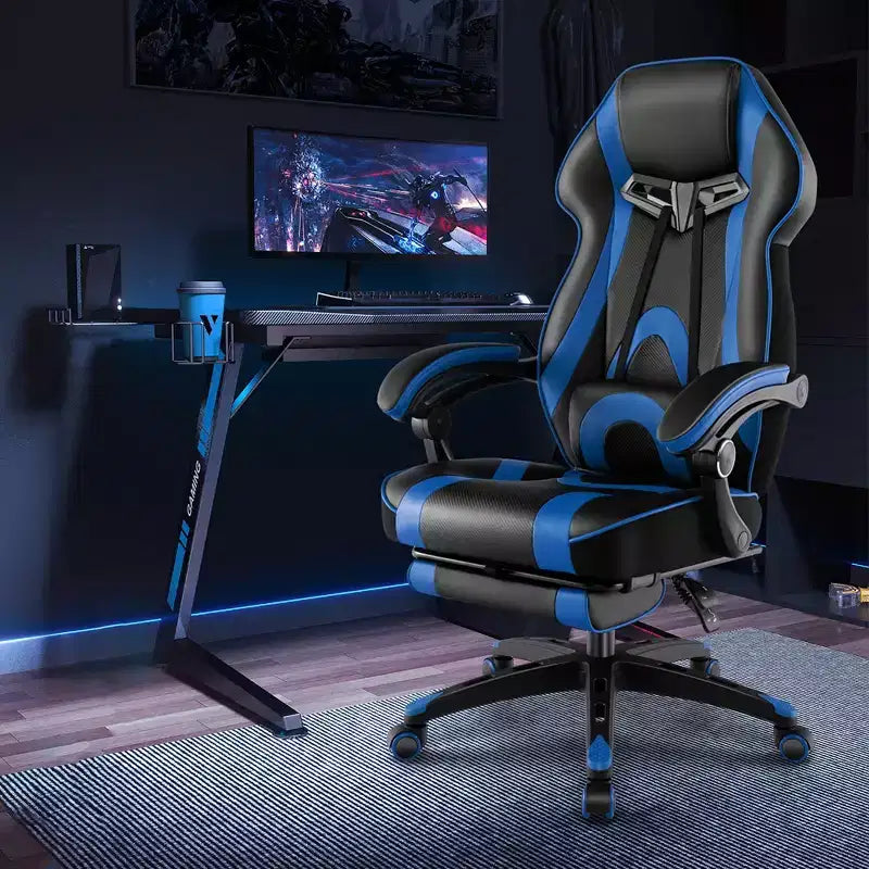 Costway Adjustable E-Sports Racing Style Chair with Padded Headrest, Lumbar Support Blue/Black/Grey/Red