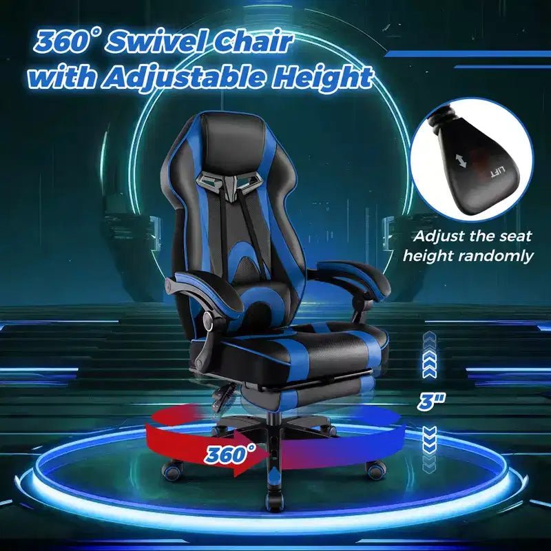 Costway Adjustable E-Sports Racing Style Chair with Padded Headrest, Lumbar Support Blue/Black/Grey/Red