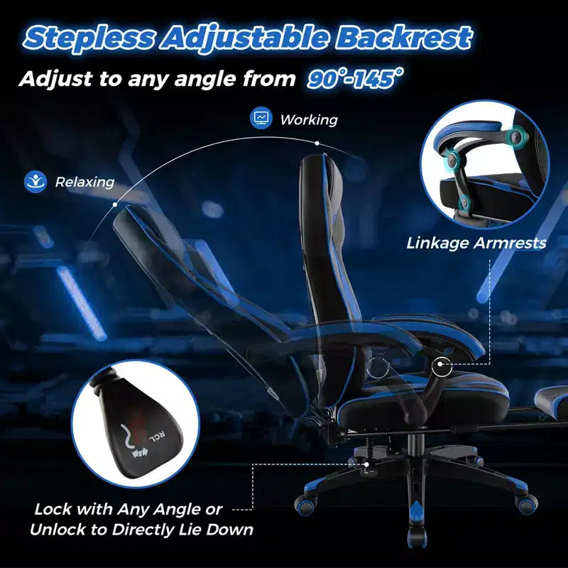 Costway Adjustable E-Sports Racing Style Chair with Padded Headrest, Lumbar Support Blue/Black/Grey/Red