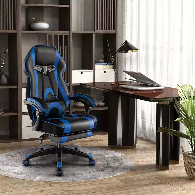Costway Adjustable E-Sports Racing Style Chair with Padded Headrest, Lumbar Support Blue/Black/Grey/Red