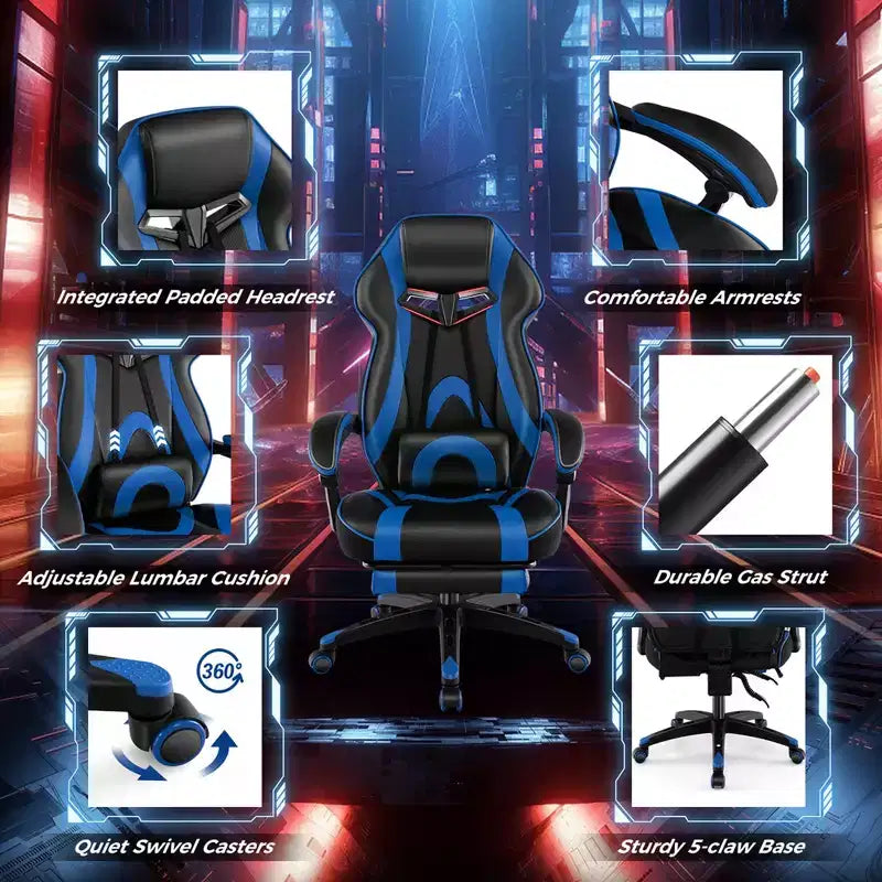 Costway Adjustable E-Sports Racing Style Chair with Padded Headrest, Lumbar Support Blue/Black/Grey/Red