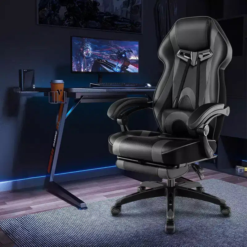 Costway Adjustable E-Sports Racing Style Chair with Padded Headrest, Lumbar Support Blue/Black/Grey/Red