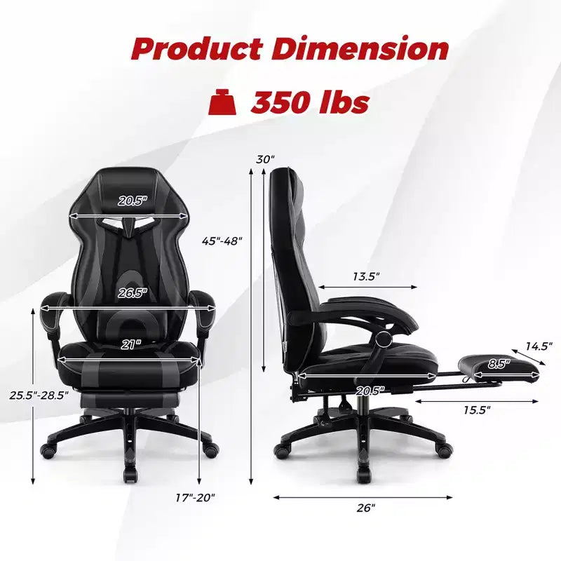 Costway Adjustable E-Sports Racing Style Chair with Padded Headrest, Lumbar Support Blue/Black/Grey/Red