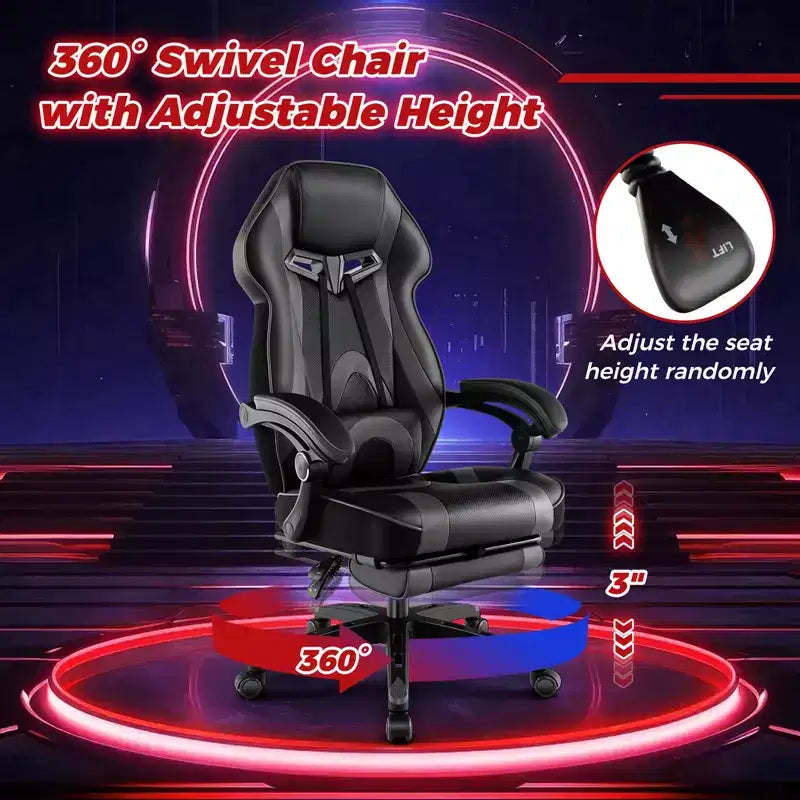 Costway Adjustable E-Sports Racing Style Chair with Padded Headrest, Lumbar Support Blue/Black/Grey/Red