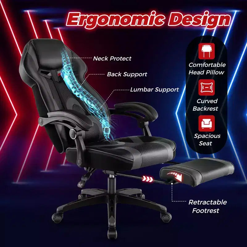 Costway Adjustable E-Sports Racing Style Chair with Padded Headrest, Lumbar Support Blue/Black/Grey/Red
