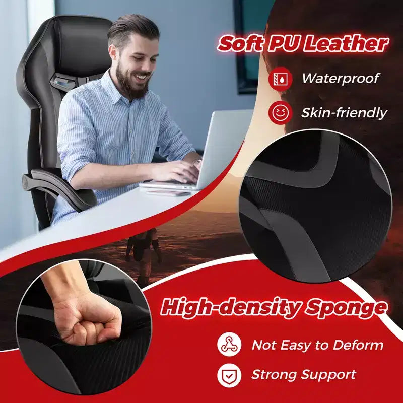 Costway Adjustable E-Sports Racing Style Chair with Padded Headrest, Lumbar Support Blue/Black/Grey/Red