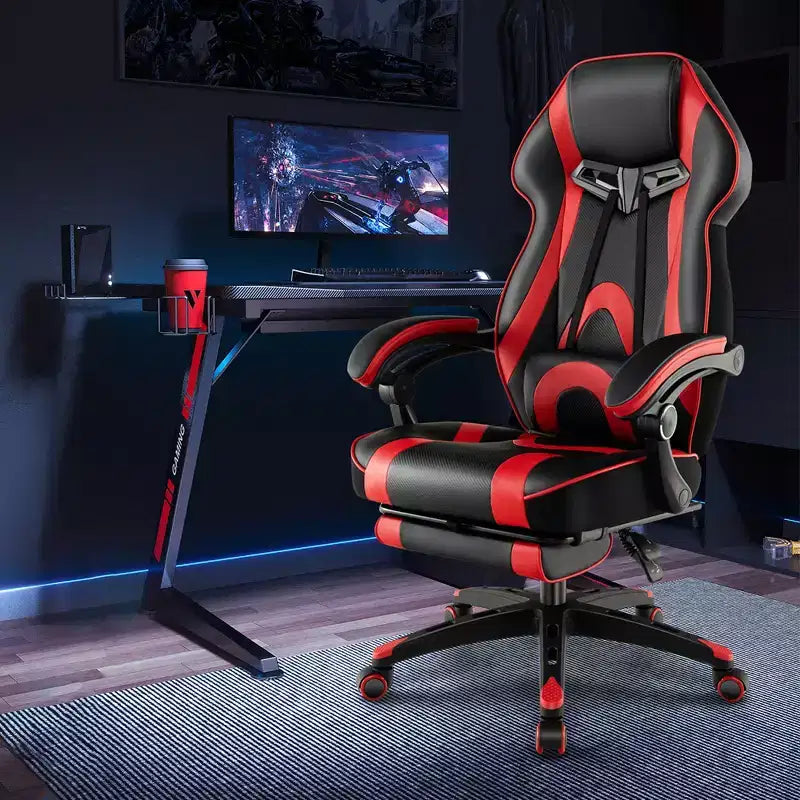 Costway Adjustable E-Sports Racing Style Chair with Padded Headrest, Lumbar Support Blue/Black/Grey/Red