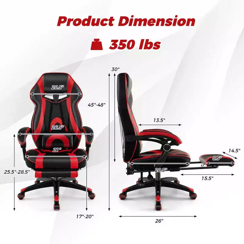 Costway Adjustable E-Sports Racing Style Chair with Padded Headrest, Lumbar Support Blue/Black/Grey/Red