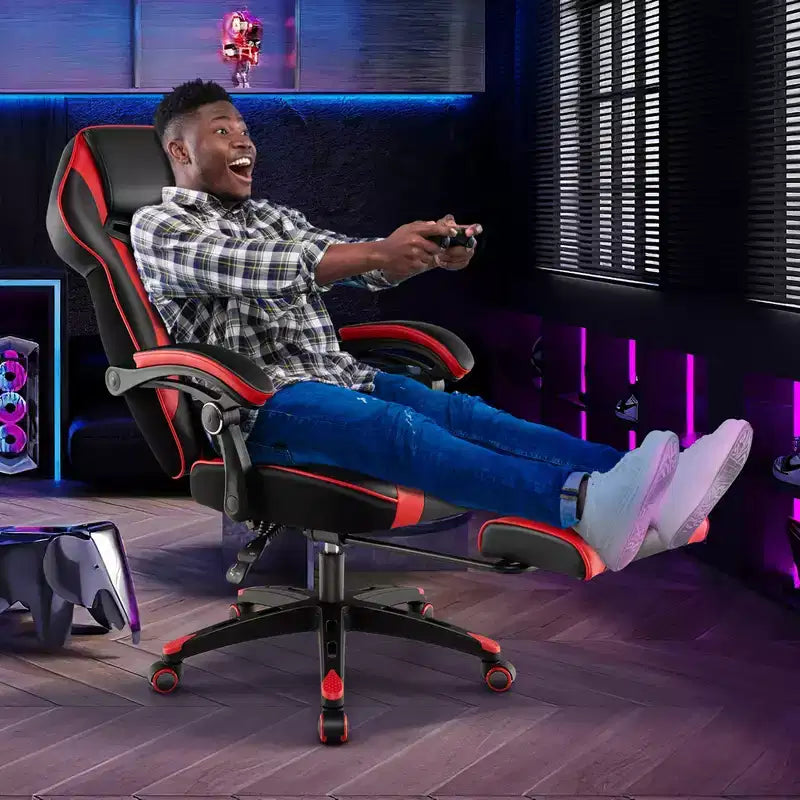 Costway Adjustable E-Sports Racing Style Chair with Padded Headrest, Lumbar Support Blue/Black/Grey/Red