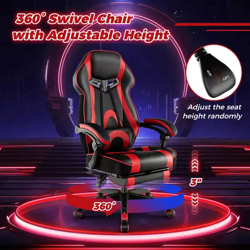 Costway Adjustable E-Sports Racing Style Chair with Padded Headrest, Lumbar Support Blue/Black/Grey/Red