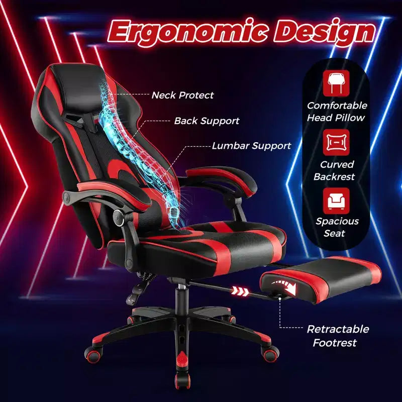 Costway Adjustable E-Sports Racing Style Chair with Padded Headrest, Lumbar Support Blue/Black/Grey/Red