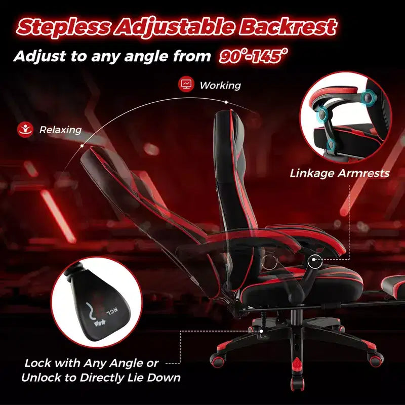 Costway Adjustable E-Sports Racing Style Chair with Padded Headrest, Lumbar Support Blue/Black/Grey/Red