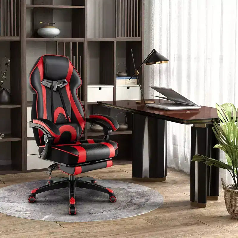 Costway Adjustable E-Sports Racing Style Chair with Padded Headrest, Lumbar Support Blue/Black/Grey/Red