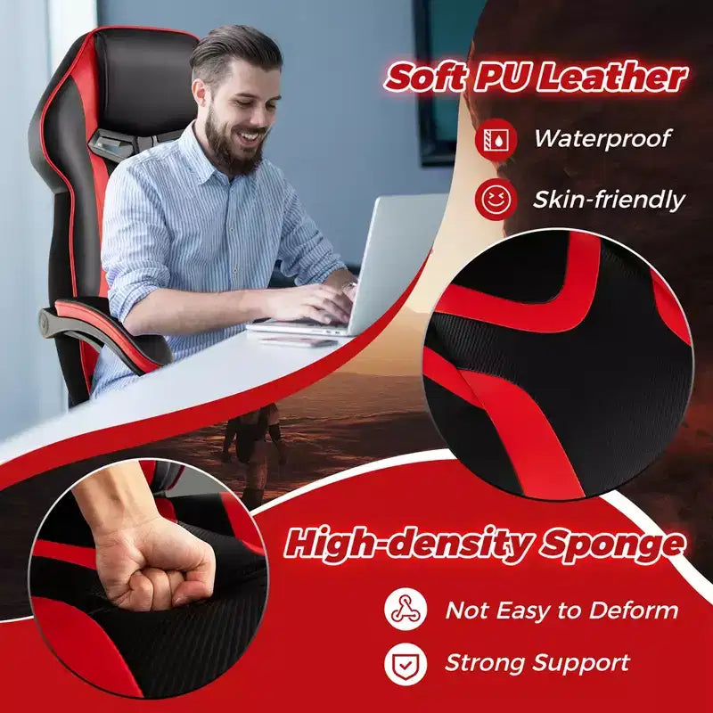 Costway Adjustable E-Sports Racing Style Chair with Padded Headrest, Lumbar Support Blue/Black/Grey/Red