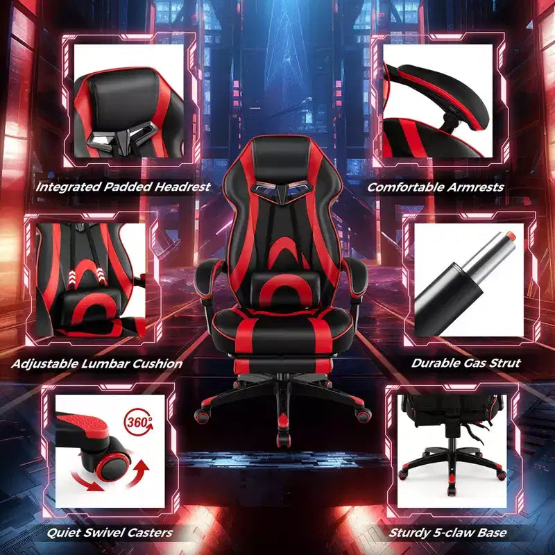 Costway Adjustable E-Sports Racing Style Chair with Padded Headrest, Lumbar Support Blue/Black/Grey/Red