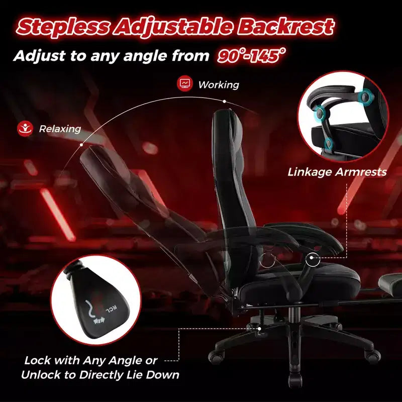 Costway Adjustable E-Sports Racing Style Chair with Padded Headrest, Lumbar Support Blue/Black/Grey/Red