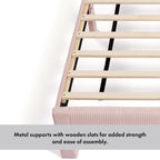 Furniture of America Alyssa Modern Velvet Upholstered Platform Bed with Channel Headboard and Wooden Slats