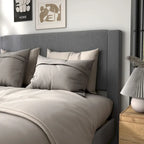 Furniture of America Alyssa Modern Velvet Upholstered Platform Bed with Channel Headboard and Wooden Slats