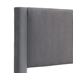 Furniture of America Alyssa Modern Velvet Upholstered Platform Bed with Channel Headboard and Wooden Slats