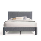 Furniture of America Alyssa Modern Velvet Upholstered Platform Bed with Channel Headboard and Wooden Slats