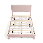 Furniture of America Alyssa Modern Velvet Upholstered Platform Bed with Channel Headboard and Wooden Slats